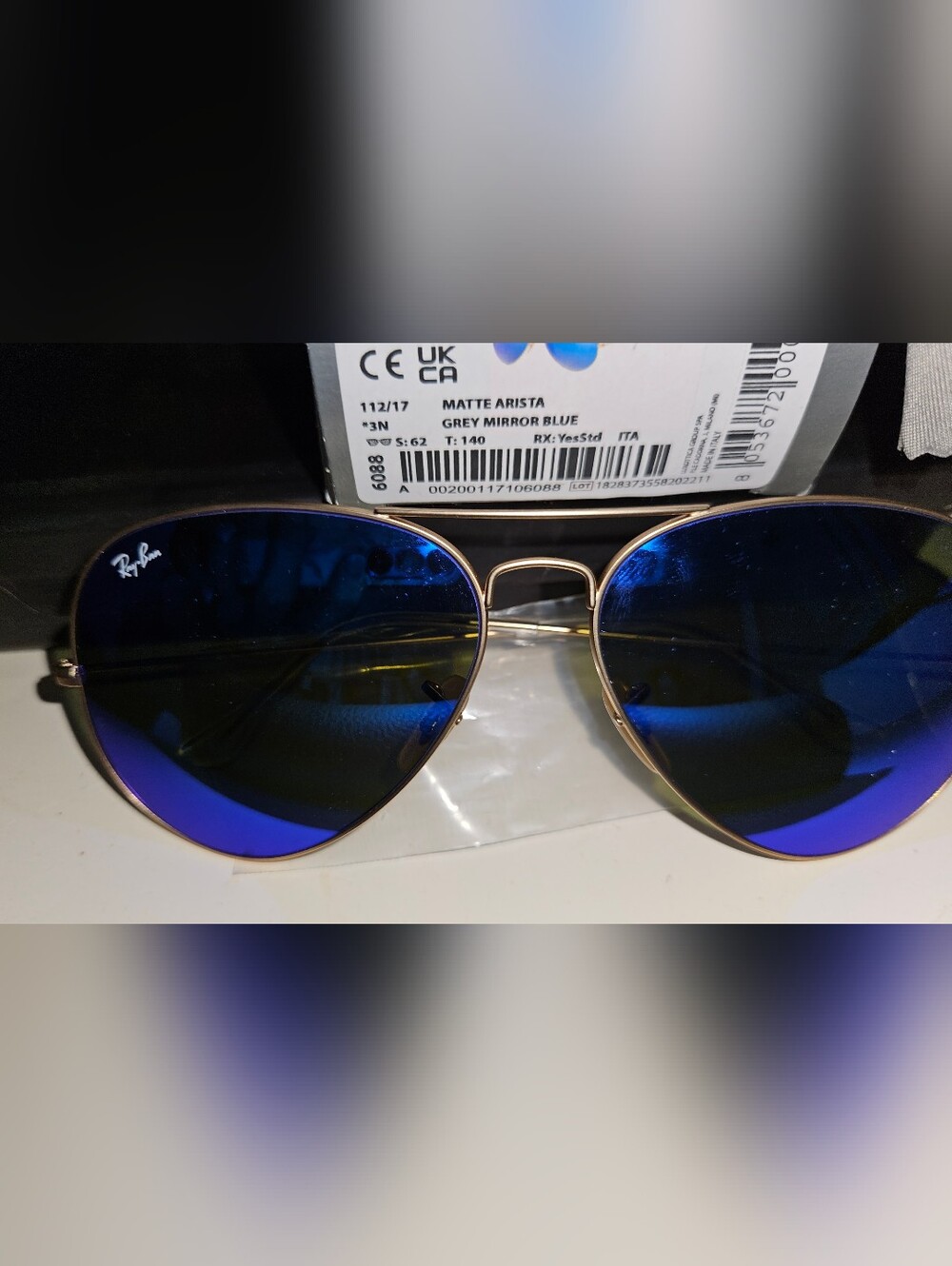 Ray-Ban Aviator Large Metal Sunglasses - Gold Frame with Blue Mirror Lenses - Picture 7 of 9